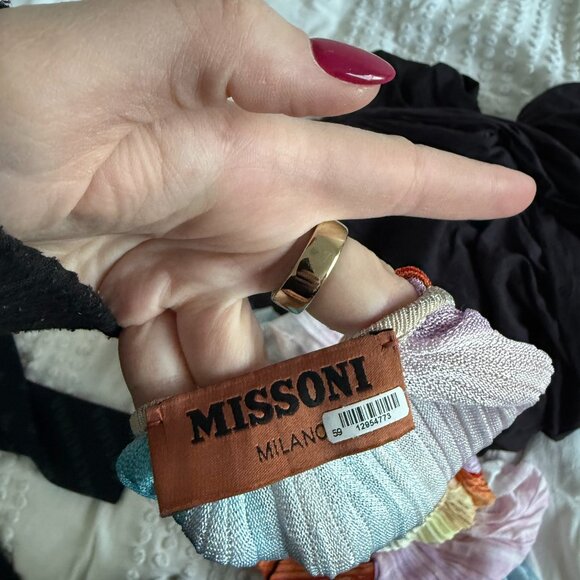 Missoni Knit Kaftan Dress Beach Cover-Up Rainbow Striped Plisse Round Neck Small - Picture 3 of 9